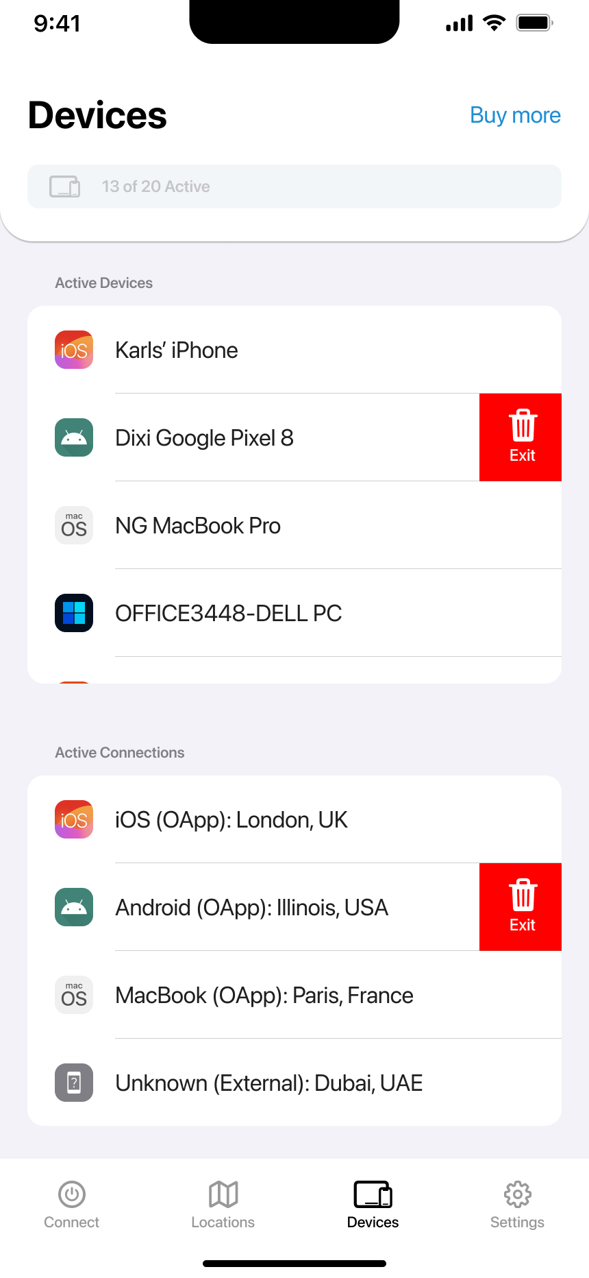 Devices Screen