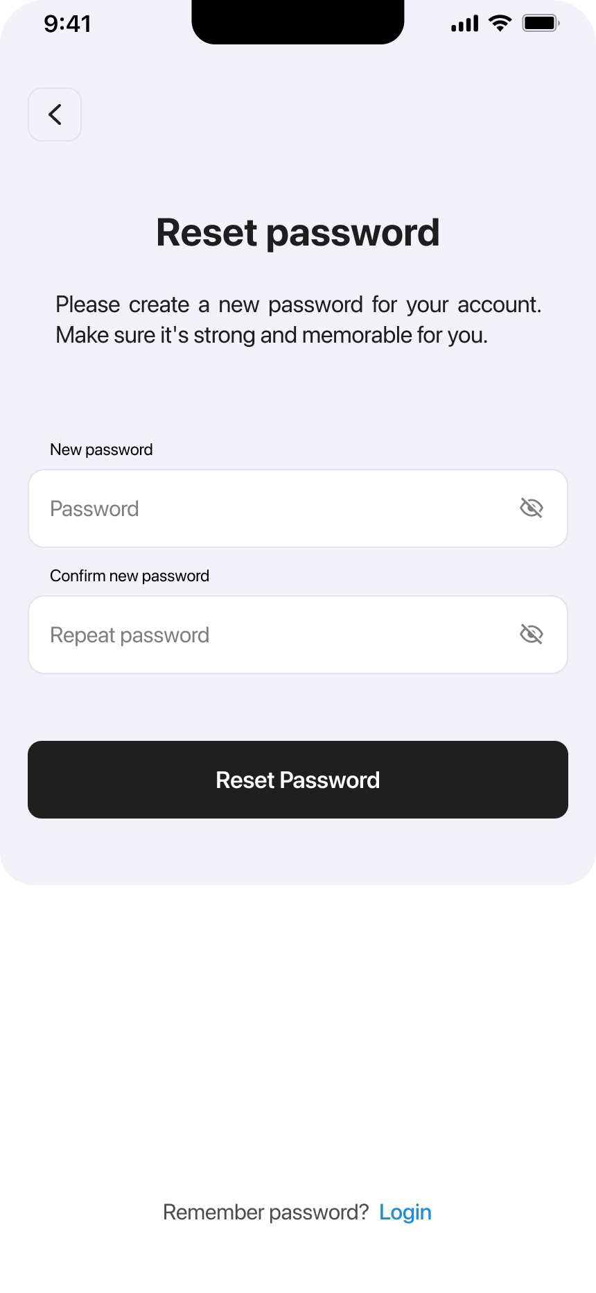 Reset Password Screen