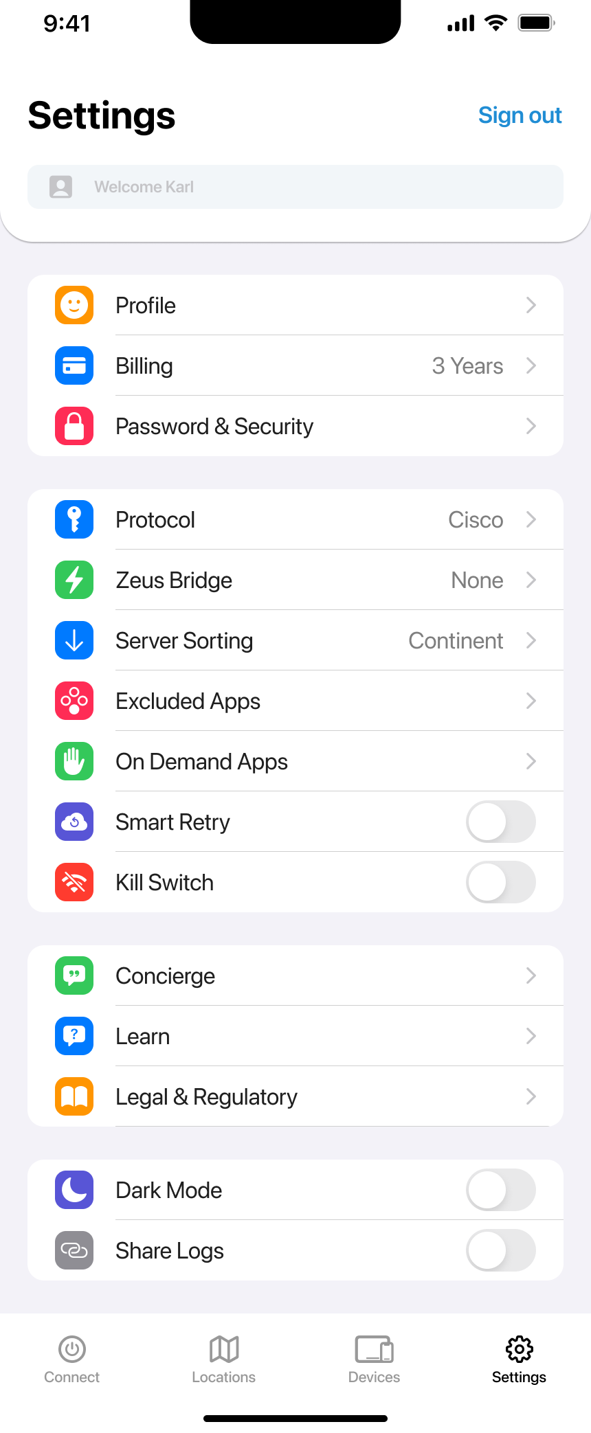 Settings Screen